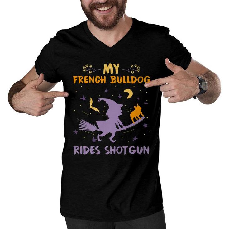 My French Bulldog Rides Shotgun Halloween Dog Mom Dad Men V-Neck Tshirt