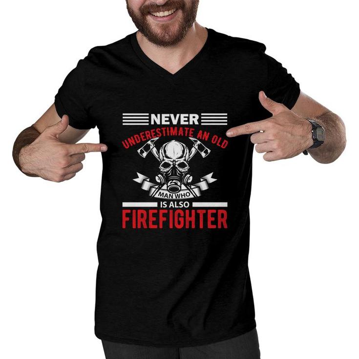 Never Underestimate An Old Man Who Is Also Firefighter Men V-Neck Tshirt
