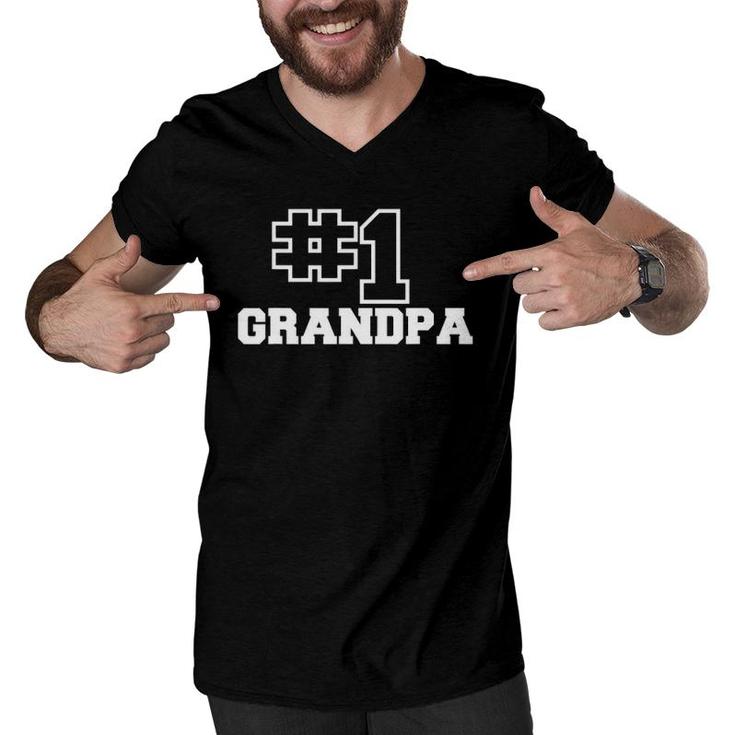 Number One Grandpa - No 1 Best Papaw Grandad Gramps Mens Men V-Neck Tshirt