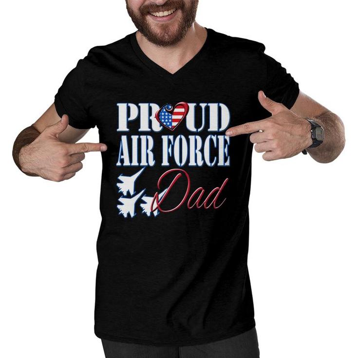 Proud Air Force Dad  Us Heart Military Fathers Day Men Men V-Neck Tshirt