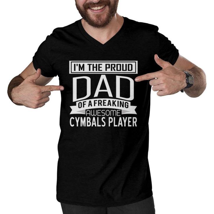 Proud Dad Awesome Cymbals Player Marching Band Fathers Gift Men V-Neck Tshirt