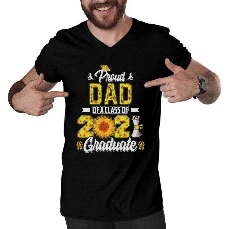 Proud Dad Of A Class Of 2021 Graduate Senior 21 Sunflower Men V-Neck Tshirt