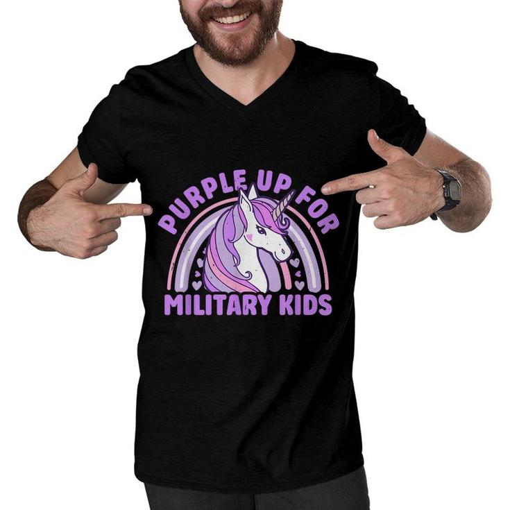 Purple Up For Military Kids Military Child Month Unicorn  Men V-Neck Tshirt