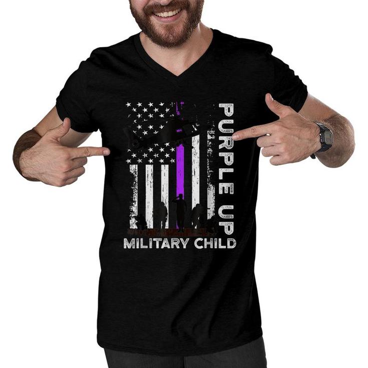 Purple Up Military Kids Military Child Month Us Flag  Men V-Neck Tshirt