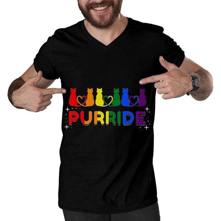 Purride Rainbow Colors Cat Animal Funny LGBT Pride Gift  Men V-Neck Tshirt