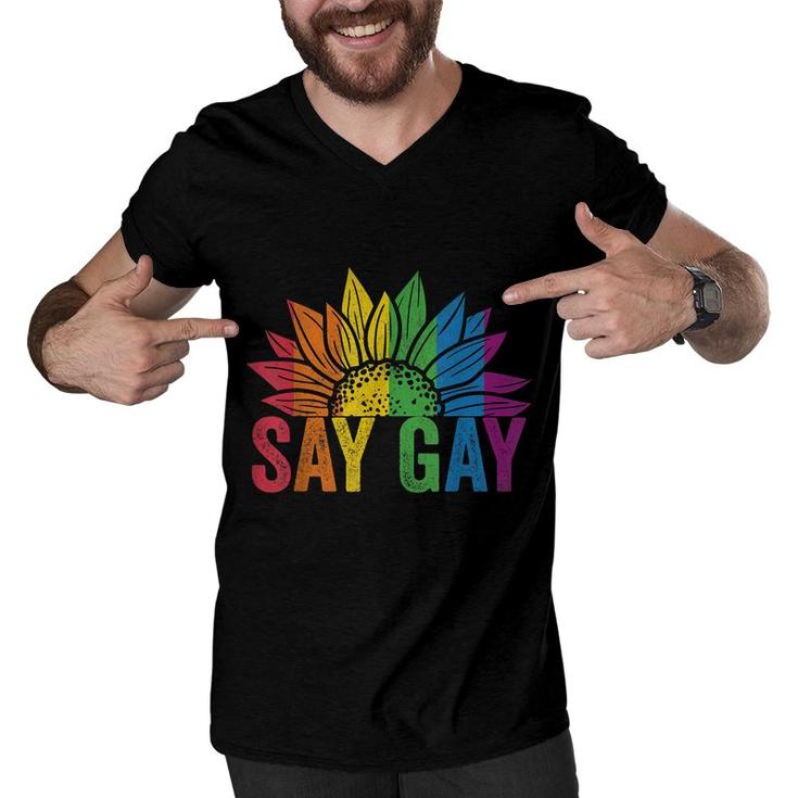 Say Gay Sunflower Say Trans Stay Proud Lgbtq Gay Rights  Men V-Neck Tshirt