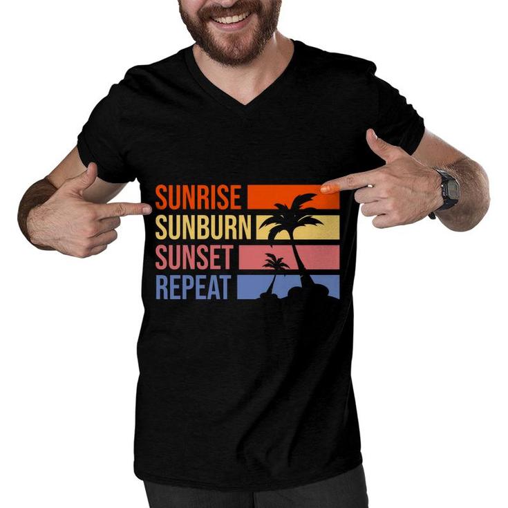 Sunrise Bunburn Sunset Repeat Summer Enistle Beach Retro Sunset Men V-Neck Tshirt
