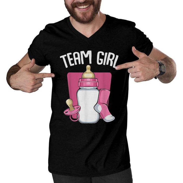 Team Girl Pink Funny Gender Reveal Baby Shower Party Family  Men V-Neck Tshirt