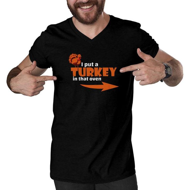 Thanksgiving Turkey Expecting Dad Pregnant Wife Tee Men V-Neck Tshirt