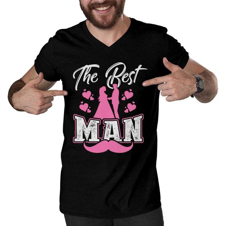 The Best Man Groom Bachelor Party Pink White Men V-Neck Tshirt