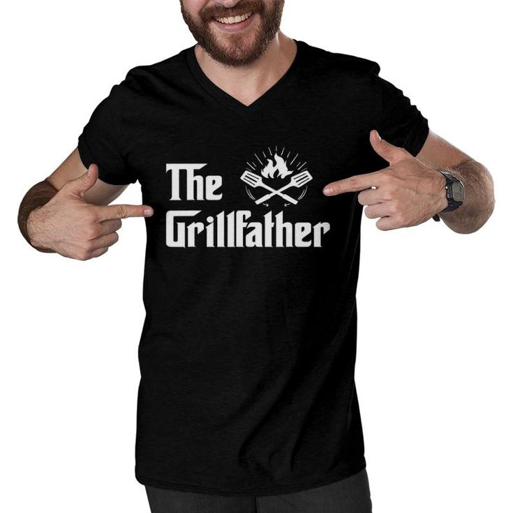 The Grillfather Funny Bbq Dad Bbq Grill Dad Grilling Men V-Neck Tshirt