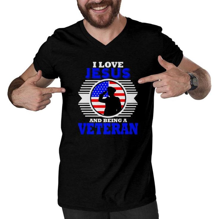 Veteran Christian Military Jesus Gift Dad Husband Men V-Neck Tshirt
