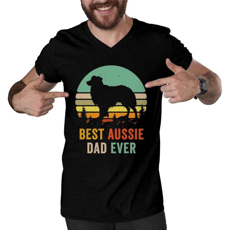 Vintage Aussie Shepherd Papa Best Dad Ever Aussie Men V-Neck Tshirt