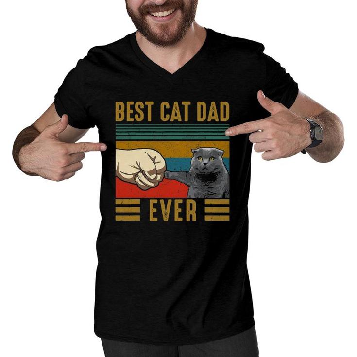 Vintage Best Cat Dad Ever Fathers Day Scottish Fold Cat Men V-Neck Tshirt