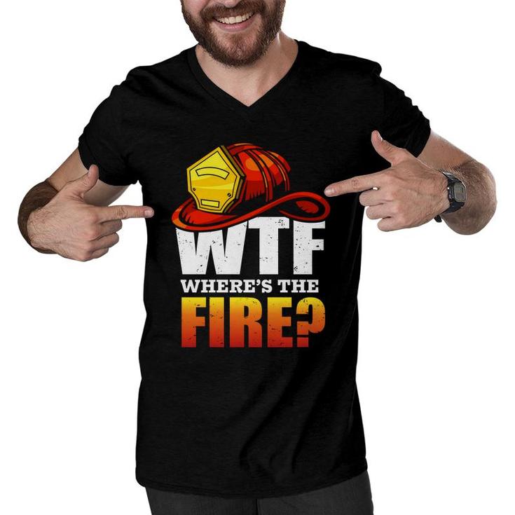 Where Is The Fire Firefighter Meaningful Job  Men V-Neck Tshirt
