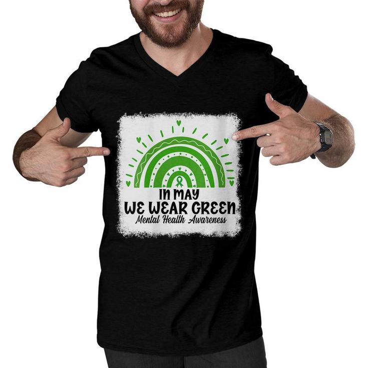 Womens In May We Wear Green Mental Health Awareness Month Rainbow  Men V-Neck Tshirt