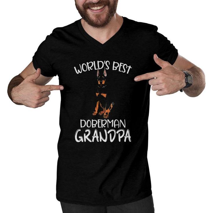 Worlds Best Doberman Grandpa Funny Dog Lover Men V-Neck Tshirt