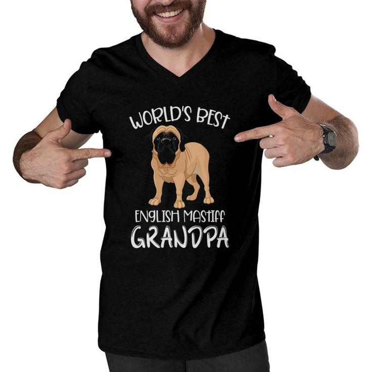 Worlds Best English Mastiff Grandpa Funny Dog Lover Men V-Neck Tshirt