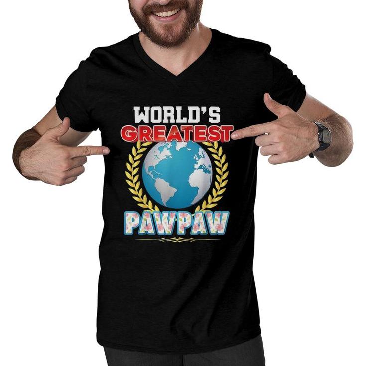 Worlds Greatest Pawpaw On Earth Proud Fathers Day Gift Dad Men V-Neck Tshirt