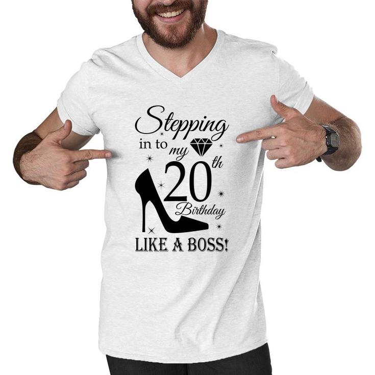 20Th Birthday With Stepping Into Like A Boss Since 2002 Men V-Neck Tshirt