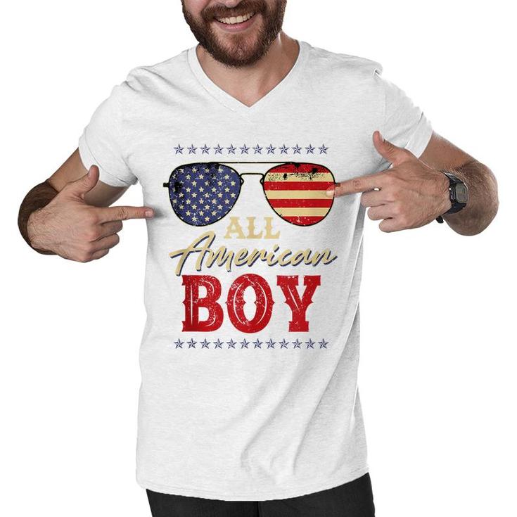 All American Boy 4Th Of July Us Flag Boys Kids Sunglasses  Men V-Neck Tshirt