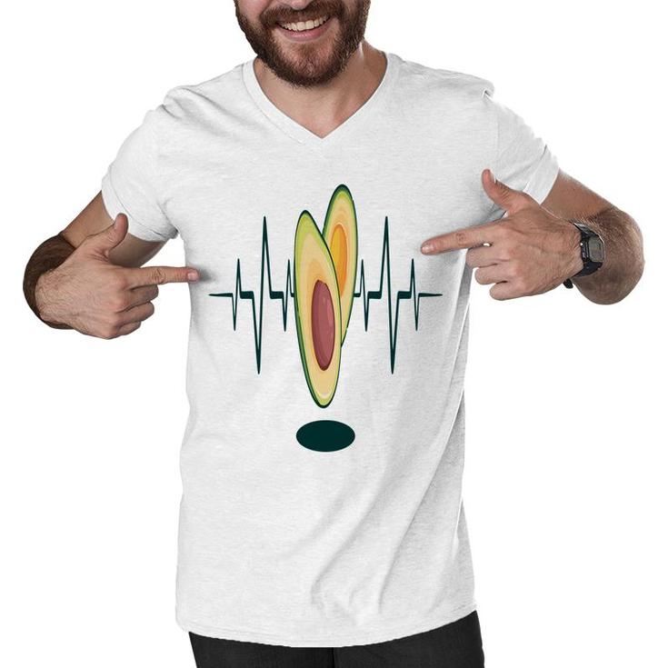 Avocardio Funny Avocado Heartbeat Is In Hospital Men V-Neck Tshirt