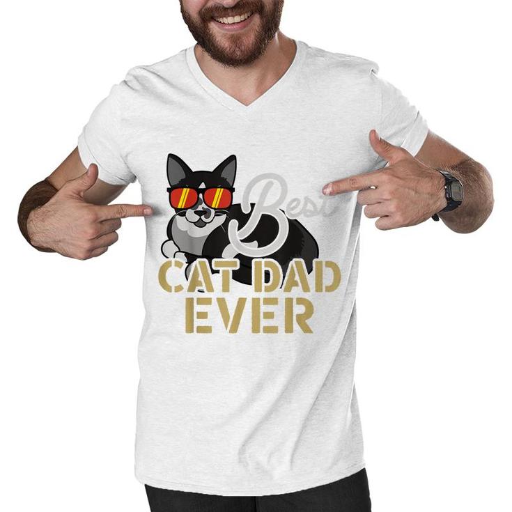 Best Cat Dad Ever Cool Funny Best Friend Cat Daddy  Men V-Neck Tshirt