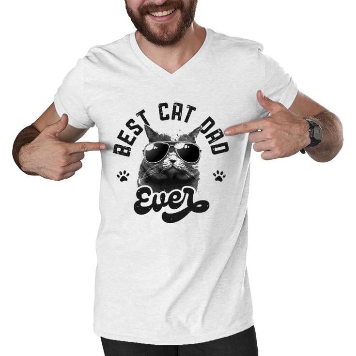 Best Cat Dad Ever Funny Daddy Fathers Day Retro Vintage Men Men V-Neck Tshirt