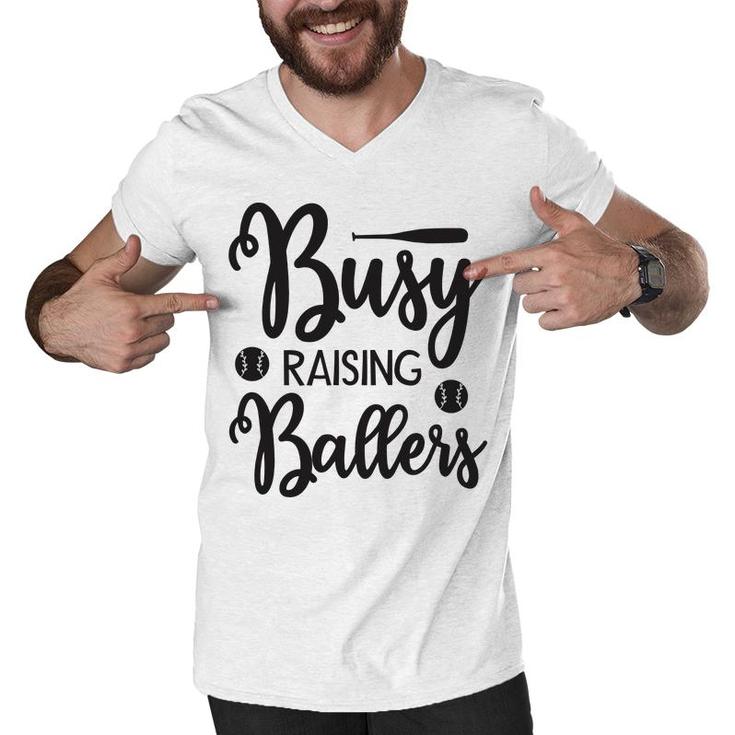 Busy Raising Ballers Gray And Black Graphic Men V-Neck Tshirt