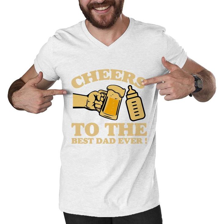 Cheers To The Best Dad Ever Yellow Letter Fathers Day Men V-Neck Tshirt
