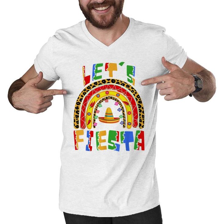 Cinco De Mayo Rainbow Lets Fiesta Women Men & Kids   Men V-Neck Tshirt