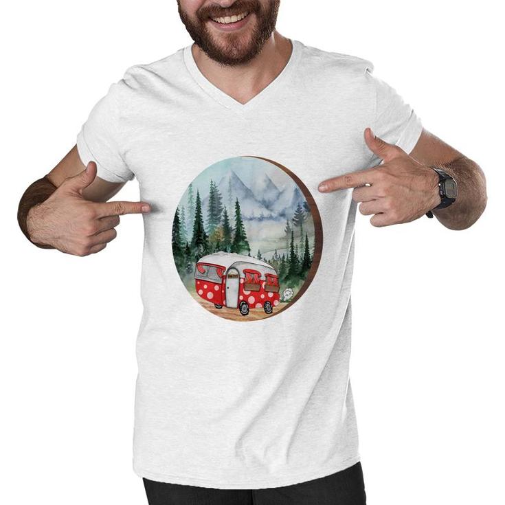 Custom Happt Life Happy Camper Camp Life Men V-Neck Tshirt