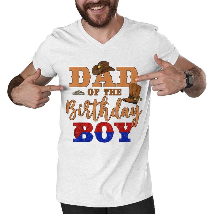 Dad Of The Birthday Boy Western Cowboy Theme Family B-Day Men V-Neck Tshirt