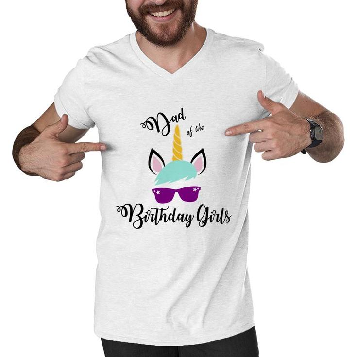 Dad Of The Birthday Girls Featured As A Cool Unicorn Men V-Neck Tshirt