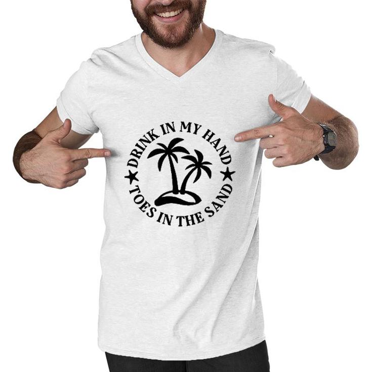 Drink In My Hand Toes In The Sand Graphic Circle Men V-Neck Tshirt