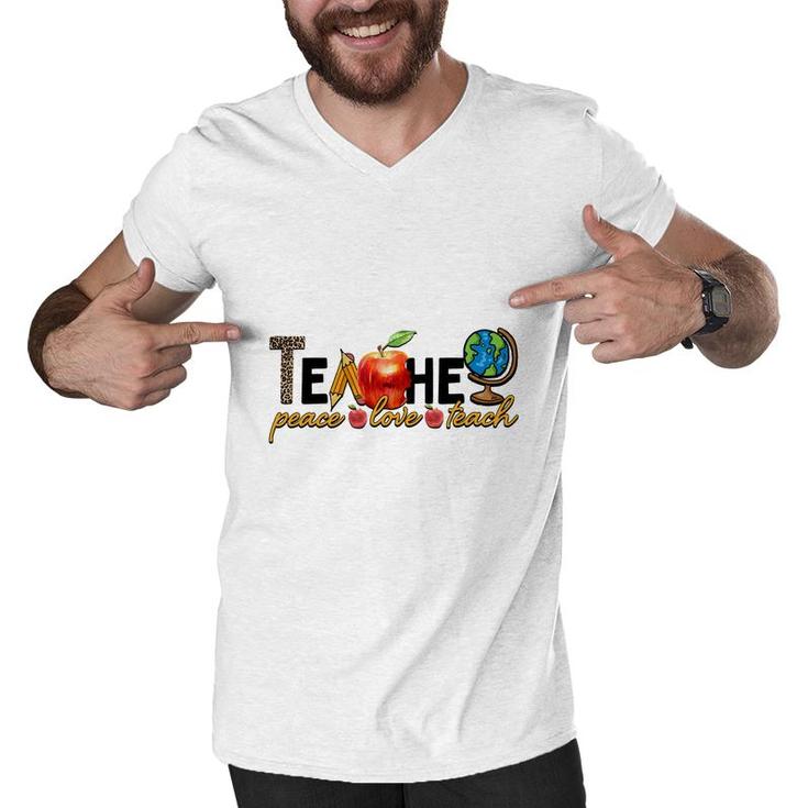 Earth Teacher Peacee Love Teach Great Apple Men V-Neck Tshirt
