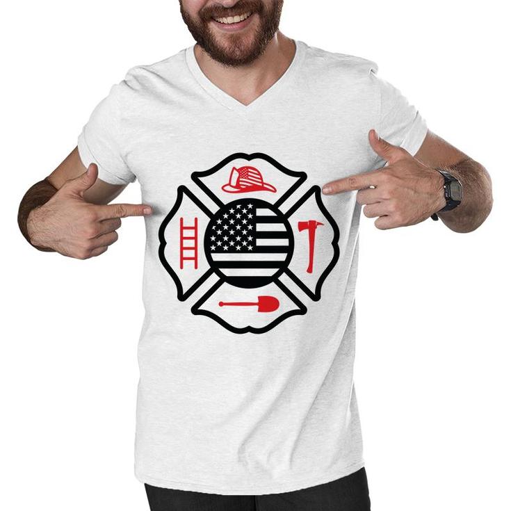 Firefighter Usa Flag Good Gift For Firefighter Men V-Neck Tshirt
