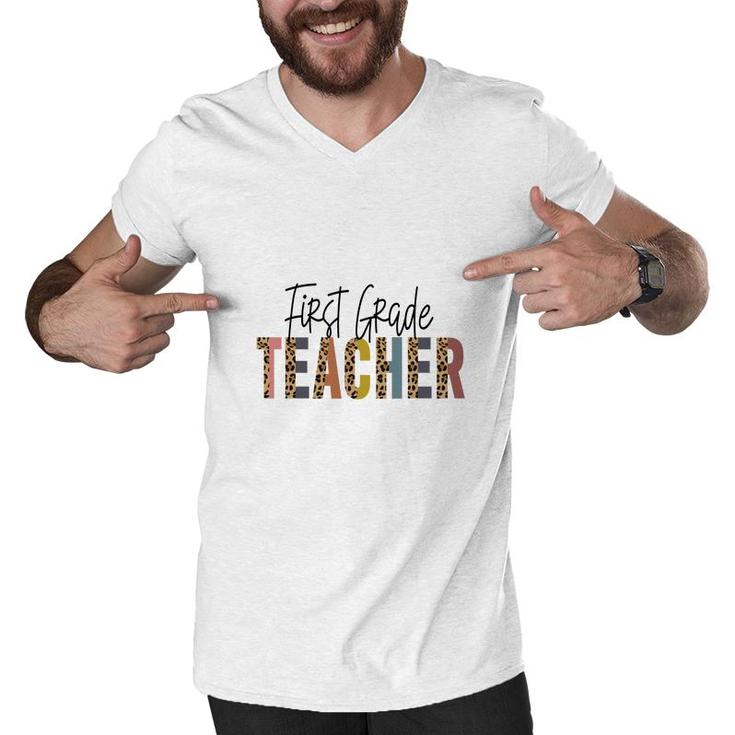 First Grade Teacher Black Graphic First Grade Men V-Neck Tshirt