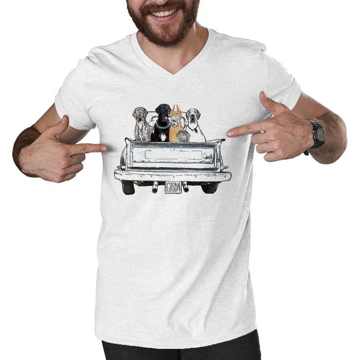 Great Danes In A Pickup Truck Top For Men - Large Dog Dad Men V-Neck Tshirt