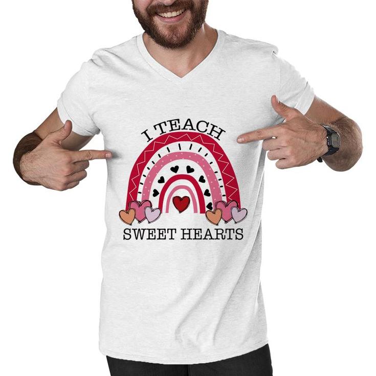 I Teach Sweet Hearts Teacher Rainbow Red Men V-Neck Tshirt