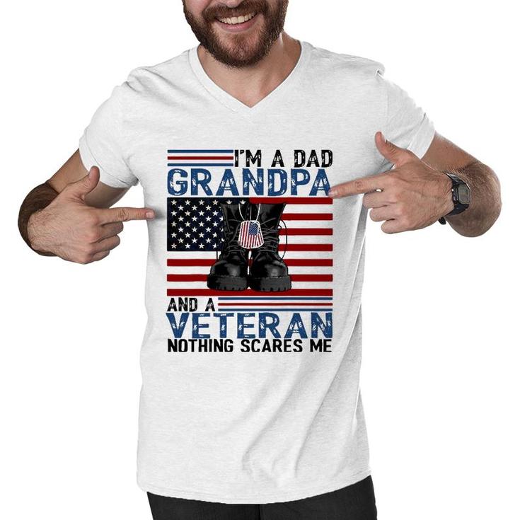 Im A Dad Grandpa And A Veteran  Flag Usa Fathers Day Men V-Neck Tshirt