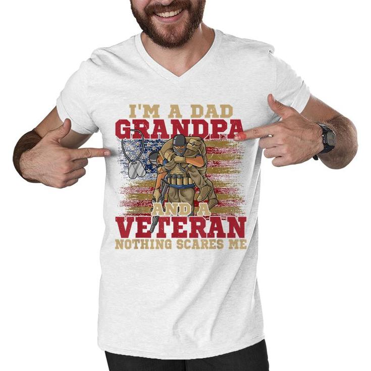 Im A Dad Grandpa And A Veteran Usa Flag 4Th Of July  Men V-Neck Tshirt