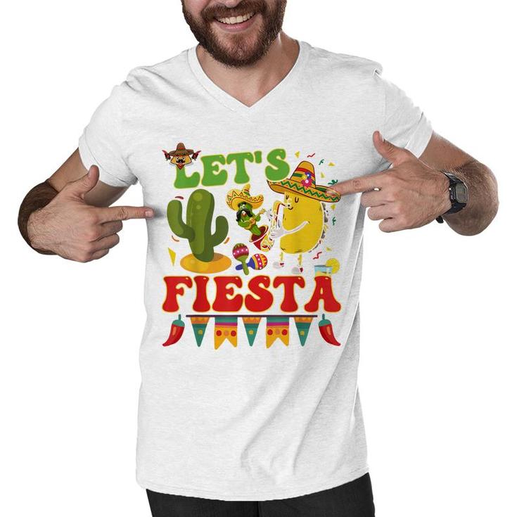 Lets Fiesta Avocado And Tacos Cinco De Mayo Mexican  Men V-Neck Tshirt