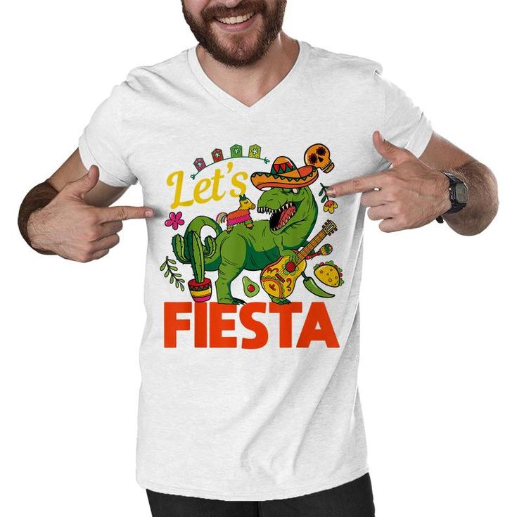 Lets Fiesta Cinco De Mayo Camisa Mexicana Hombre  Men V-Neck Tshirt