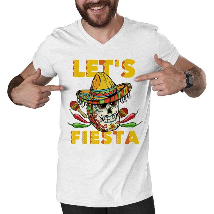 Lets Fiesta Cinco De Mayo Mexican Theme Party Guitar Lover  Men V-Neck Tshirt