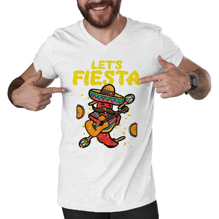 Lets Fiesta Jalapeno Funny Cinco De Mayo Mexican Party  Men V-Neck Tshirt