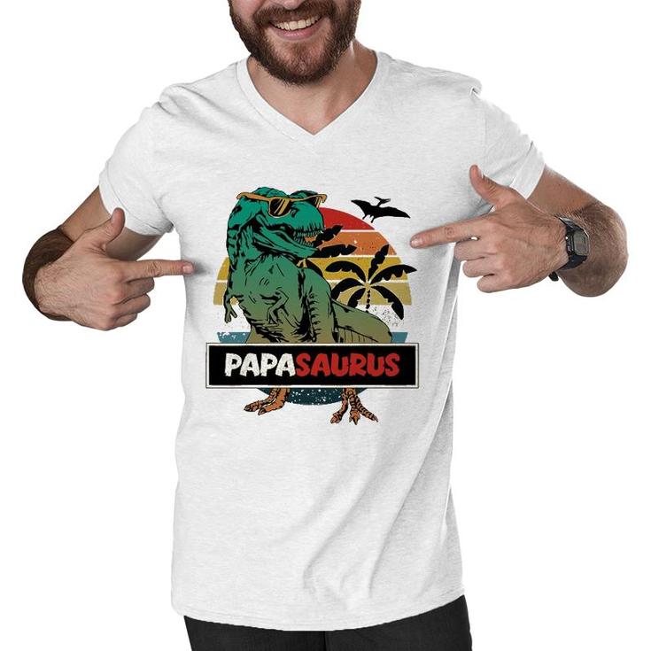 Mens Matching Family Papasaurusrex Fathers Day - Grandpa Dad Men V-Neck Tshirt