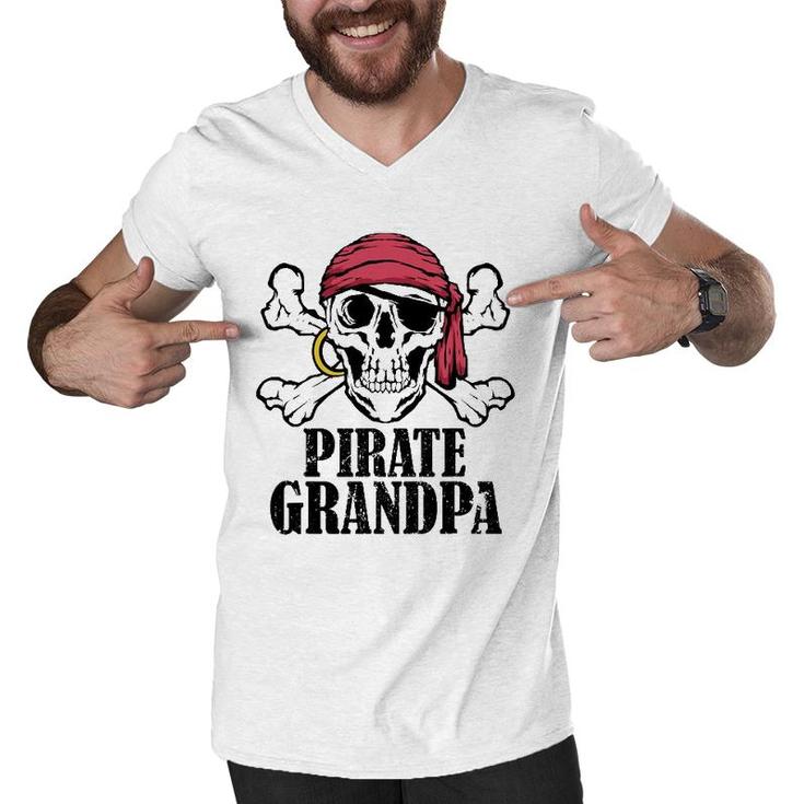 Mens Pirate Birthday Costume Jolly Roger Pirate Grandpa Men V-Neck Tshirt