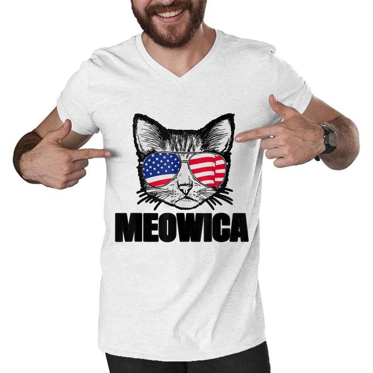 Meowica Patriotic Cat 4Th Of July  American Flag Graphics  Men V-Neck Tshirt