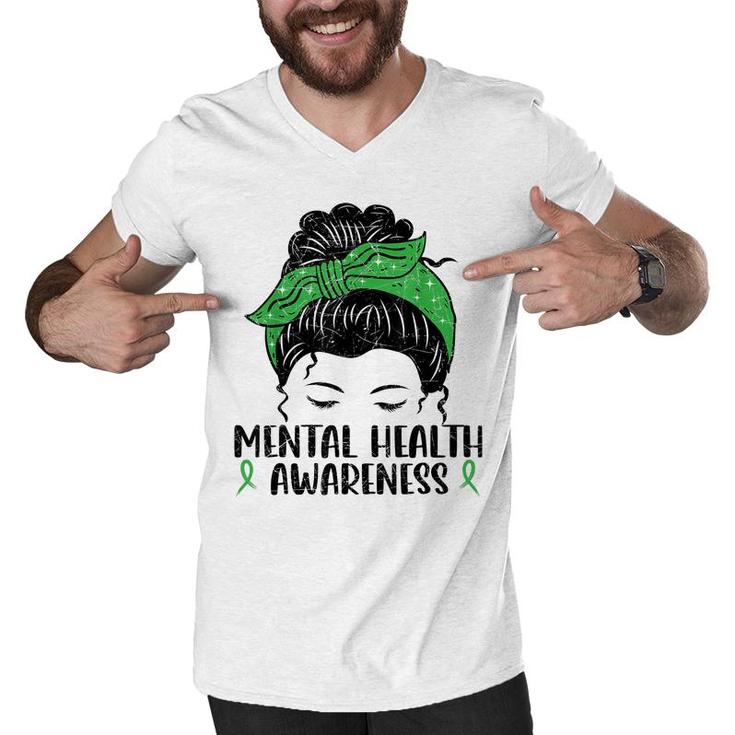 Messy Bun Mental Health Gift Mental Health Awareness  Men V-Neck Tshirt